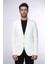 Ekru Kedinden Desenli Örme Altın Renk Metal Düğmeli Slim Fit Erkek Blazer Ceket - Wessi 3