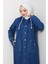 Kadın Cepli Düğmeli Kapüşonlu Denim Koyu Mavi Trençkot 4