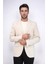 Bej Kendinden Desenli Örme Altın Renk Metal Düğmeli Slim Fit Erkek Blazer Ceket - Wessi 3