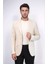 Bej Kendinden Desenli Örme Altın Renk Metal Düğmeli Slim Fit Erkek Blazer Ceket - Wessi 4