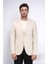 Bej Kendinden Desenli Örme Altın Renk Metal Düğmeli Slim Fit Erkek Blazer Ceket - Wessi 6