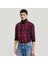 Erkek Bordo Regular Fit Düğmeli Yaka Kareli Gömlek 1