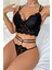 Kadın Siyah Çift Sıra Çapraz Askılı Cut-Out Tanga Detaylı Şık Takım 1