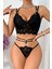 Kadın Siyah Çift Sıra Çapraz Askılı Cut-Out Tanga Detaylı Şık Takım 3