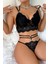 Kadın Siyah Çift Sıra Çapraz Askılı Cut-Out Tanga Detaylı Şık Takım 5