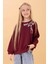 Kız Çocuk Zürafa Nakışlı Mevsimlik Oversize Sweatshirt – Bordo 5