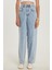 Kadın Regular Fit Tokalı Geniş Paça Baggy Mavi Jean Kot Pantolon 1