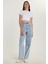Kadın Regular Fit Tokalı Geniş Paça Baggy Mavi Jean Kot Pantolon 2