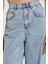 Kadın Regular Fit Tokalı Geniş Paça Baggy Mavi Jean Kot Pantolon 3