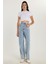 Kadın Regular Fit Tokalı Geniş Paça Baggy Mavi Jean Kot Pantolon 4