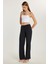 Kadın Regular Fit Beli Lastikli Modal Ispanyol Paça Siyah Pantolon 3