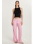Kadın Regular Fit Beli Lastikli Modal Ispanyol Paça Pembe Pantolon 4