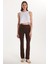 Kadın Slim Fit Dar Kesim Fitilli Dar Paça Kahverengi Pantolon 2