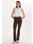 Kadın Slim Fit Dar Kesim Fitilli Dar Paça Kahverengi Pantolon 4