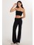 Kadın Slim Fit Dar Kesim Beli Lastikli Ispanyol Paça Siyah Pantolon 3