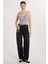 Kadın Regular Fit Tokalı Geniş Paça Baggy Jean Kot Füme Pantolon 3