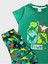Erkek Çocuk %100 Pamuklu Yeşil Dinozor Desenli Kısa Kollu Yazlık Pijama Takımı 2