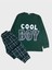 Erkek Çocuk %100 Pamuklu Yeşil Ekose Desenli Cool Boy Yazılı Uzun Kollu Mevsimlik Pijama Takımı 1