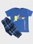 Erkek Çocuk %100 Pamuklu Interference Desenli Altı Ekose Mavi Kısa Kollu Mevsimlik Pijama 1