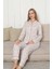 Kadın Bej Kalpli Mevsimlik Boydan Önden Düğmeli Gömlek Yaka Likralı Viskon Uzun Kol Cepli Pijama Takımı 2