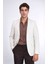 Krem Çizgili Keten Dokulu Gold Renk Metal Düğmeli Slim Fit Erkek Blazer Ceket – Wessi 1
