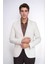 Krem Çizgili Keten Dokulu Gold Renk Metal Düğmeli Slim Fit Erkek Blazer Ceket – Wessi 4
