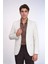 Krem Çizgili Keten Dokulu Gold Renk Metal Düğmeli Slim Fit Erkek Blazer Ceket – Wessi 6