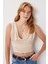 Derin V Yakalı Crop Sandy Örme Bluz LBF0004 Latte 1