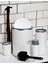High-Tech Azra Akrilik 5 Parça Modern Banyo Seti, Beyaz-Mat Gümüş, Çöp Kovası/tuvalet Fırçası/tuvalet Fırça Kabı/sıvı Sabunluk/diş Fırçalık 1