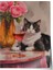 Çerçevesiz Poster, Gül ve Kedi Natürmort, Yatak Odası Dekoru Poster No: 109736 1