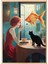 Ahşap Çerçeveli Tablo, Karanlıkta Kedi ve Şarap Kadehi, Ofis Dekoru Poster No: 110162 1