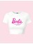 Kadın Siyah ve Beyaz 2 Adet Barbie Baskılı Los Angeles Kısa Kollu Crop Tshirt 4