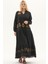 Şile Bezi Siyah Uzun Kol Nakışlı Uzun Yazlık Elbise 2