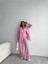 Çizgili Keten Yelek-Pantolon Takım - Pembe 4