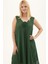 Yeşil Şile Bezi Kolsuz Midi Boy Yazlık Elbise 4