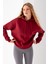 Kadın Kapüşonlu Basic 3ip Sweatshirt Bordo - 2604 6