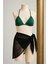 Kadın Yeşil Siyah Pareolu Yandan ve Boyundan Bağlamalı 3'lü Bikini Takımı 2