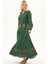 Şile Bezi Yeşil Uzun Kol Nakışlı Uzun Yazlık Elbise 2