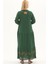 Şile Bezi Yeşil Uzun Kol Nakışlı Uzun Yazlık Elbise 4