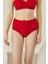 Kırmızı Yanları Fırfırlı Yüksel Bel Tek Alt Bikini 1