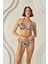Siyah Beyaz Leaf Pattern Üçgen Bikini Takım 1
