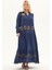 Şile Bezi Lacivert Uzun Kol Nakışlı Uzun Yazlık Elbise 1