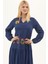 Şile Bezi Lacivert Uzun Kol Nakışlı Uzun Yazlık Elbise 3