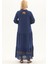 Şile Bezi Lacivert Uzun Kol Nakışlı Uzun Yazlık Elbise 5