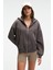 Vyselle Kadın Önü Kesikli Metal Fermuarlı Kapüşonlu Etiket Detaylı Oversize Antrasit Sweatshirt 1
