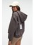 Vyselle Kadın Önü Kesikli Metal Fermuarlı Kapüşonlu Etiket Detaylı Oversize Antrasit Sweatshirt 2