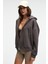 Vyselle Kadın Önü Kesikli Metal Fermuarlı Kapüşonlu Etiket Detaylı Oversize Antrasit Sweatshirt 4