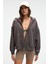 Vyselle Kadın Önü Kesikli Metal Fermuarlı Kapüşonlu Etiket Detaylı Oversize Antrasit Sweatshirt 5