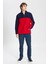 Erkek Lacivert-kırmızı Standart Fit Normal Kesim Günlük Rahat Çift Renkli Polar Spor Sweatshirt 2