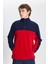 Erkek Lacivert-kırmızı Standart Fit Normal Kesim Günlük Rahat Çift Renkli Polar Spor Sweatshirt 3